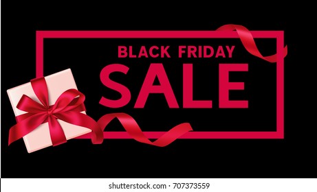 Black friday sale template. Black background with gift box and SALE text