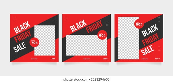Black friday sale template or cyber monday sale template, Editable minimal square banner template set, Suitable for social media post or business promotional banner.