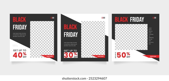 Black friday sale template or cyber monday sale template, Editable minimal square banner template set, Suitable for social media post or business promotional banner.