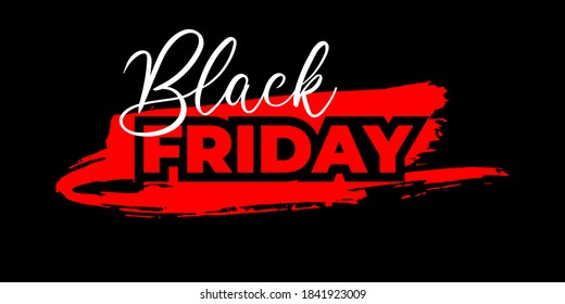 Black Friday sale template with red ink brush stroke on black background. Design template poster, banner, shopping flyer frame. Promotion Vector illustration