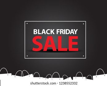 Black Friday SALE Text Banner with White Shopping Bags Background Vector illustration