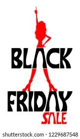 Black friday sale text and a woman with index finger pointing silhouette. All the objects are in different layers and the text types do not need any font. 