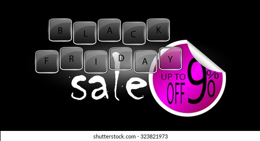 Black friday sale theme. Beautiful vector glossy glass  keyboard with keys isolated over background.