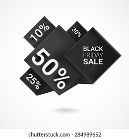 Black Friday Sale three-dimensional banner with shadow. Vector illustration for graphic design.