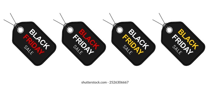 Ingresso de venda Black Friday. Marcas de promoção de marketing definidas. Ilustração, logotipo, selo, etiqueta, emblema, marca ou selo.