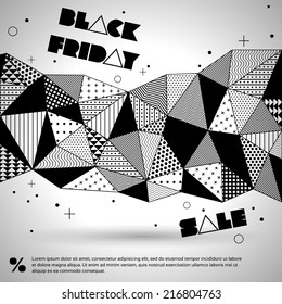 Black Friday Sale with Triangle pattern background. Vector illustration, space for your text. Monochrome vintage template.