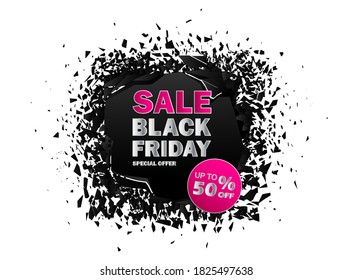 Black friday sale vector background with explosion effect. Black Friday sale inscription design template.