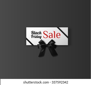 Black friday sale vector background with white realistic gift bow. Vector eps10.