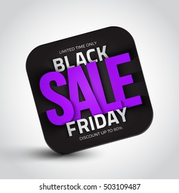 Black friday sale vector background. 3d square banner. Design template with inscription. Business, marketing and holiday illustration