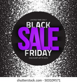 Black friday sale vector background. Illustration 3d red and silver letters for business, marketing and holiday. Bright white shimmer glowing round falling particles. Scatter shine light explosion