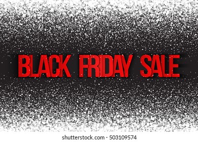 Black friday sale vector background. Illustration 3d red and silver letters for business, marketing and holiday. Bright white shimmer glowing round falling particles. Scatter shine light explosion