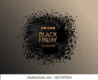 Venta del viernes negro. Cartel vector con efecto de explosión.