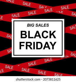 Black Friday sale vector banner. Dark background with red stripes and text. Square promo template