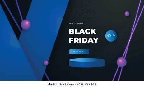 Black friday sale vector banner. Shop now. Online shopping template