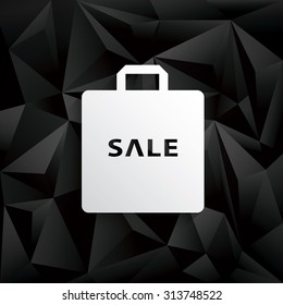 Black Friday sale vector banner. White shopping bag on low poly background. Sales poster template. Eps10 vector illustration.