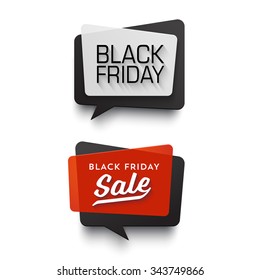 Black Friday Sale vector banner set. Nice plastic cards in material design style. Transparent black, white and red paper.