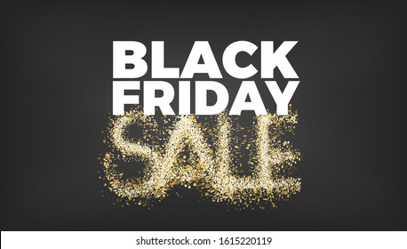 Black Friday Sale vector design. Black golden background with gold sparkler light festive decoration, web, email or print banner layout template