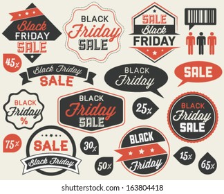 Black Friday Sale Vector Elements in Vintage Style. Badges and Labels