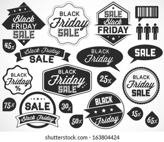 Black Friday Sale Vector Elements in Retro Style. Badges and Labels