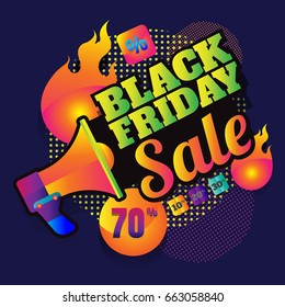 Black Friday sale. Vector horizontal banner special offer. Layout with triangle elements. Abstract veiolet background. Design concept.