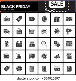 Black Friday Sale vector icons set, Shopping modern solid symbol collection, filled pictogram pack isolated on white, logo illustration