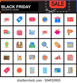 Black Friday Sale vector icons set, Shopping modern solid symbol collection, colorful pictogram pack isolated on white, logo illustration