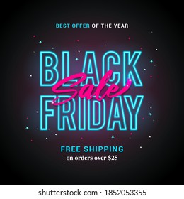 Black Friday Sale Vector illustration. light blue Neon light