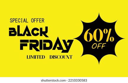 Black Friday sale vector price tags for discount promotions with design .Yellow background black text lettering. Horizontal banner, poster, header website. vector illustration.