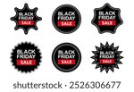 Black Friday sale vector stamp for ad. Discount coupon sticker. Illustration, logo, stamp, tag, emblem, mark or seal.