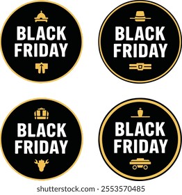 Black Friday sale vector stamp set collection for ad. Discount coupon sticker. Logo, stamp, tag, emblem, mark or seal with white background