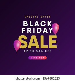 Black friday Sale vector template. Special offer 50% off.