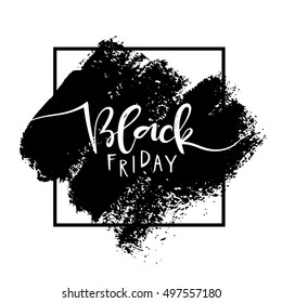  Black friday. Sale. Vector template. Handwritten lettering design with ink and brush on acrylic stain. Isolated on white background.