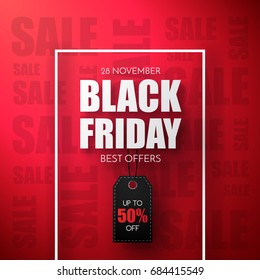 Black Friday Sale Vector Template. Sale background with black price tag.