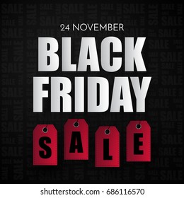 Black Friday Sale Vector Template. Sale background with red price tags.