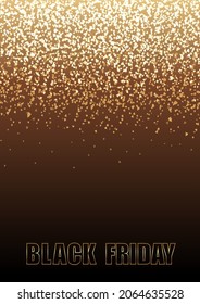 Ilustración de fondo vertical vector de venta de viernes negro con polvo de oro brillante.