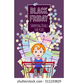 Black Friday sale vertical banner. Vector illustration for shopping deals kids.
