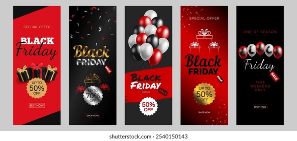 black friday sale vertical banners  design set vector illustration