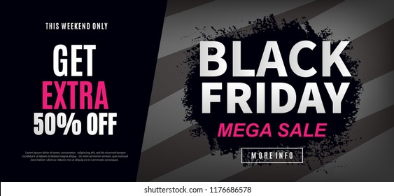 Black Friday Sale Web Banner Design Template. Advertising poster. Modern Vector illustration.