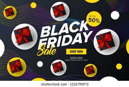 Black Friday Sale Web Banner Design Template. Advertising poster. Modern Vector illustration.