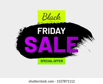 Black Friday sale web banner. Special offer label in shape of paintbrush stroke. Modern design ad isolated on white background. Promotion and marketing campaign. Seasonal sale event announcement.