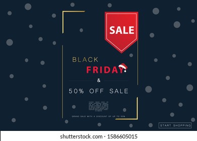 Black Friday sale web banner template isolated on dark blue background with red sign for seasonal discount offer, Vector illustration eps 10