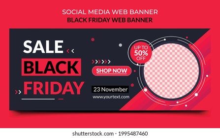 Black Friday sale web banner template with space for your product images. Dark background seasonal discount offer. Vector illustration