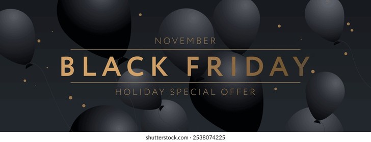 Black Friday Sale web banner layout design template with black balloons. Advertising Poster design Black Friday campaign, vector illustration