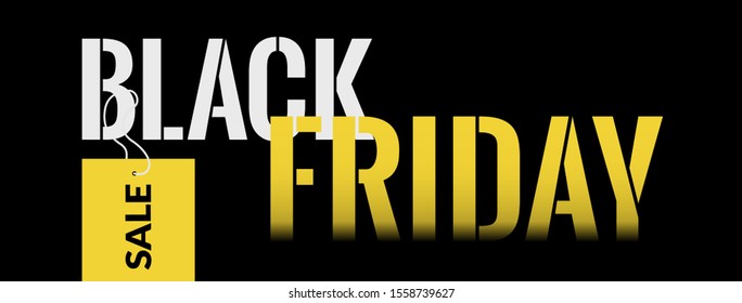 Black Friday sale web site facebook cover, yellow text on black background, banner, advertising, illustration