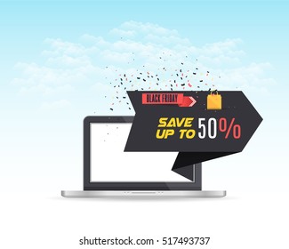 Black Friday Sale Website Banner, Web Layout Ad Vector Illustration. Business Advertisement, Online Shop Gift Voucher Pop Up Design