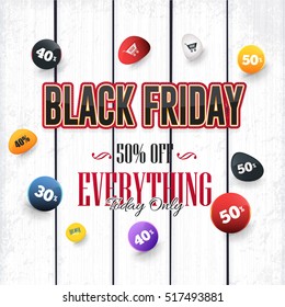 Black Friday Sale Website Banner, White Wooden Background, Web Layout Ad Vector Cover. Discount Shop Elements, Business Advertisement Design with Creative Wood Style Realistic Illustration