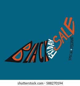 Black friday sale word illustration in high heels shape on dark blue background