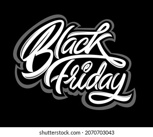 Black Friday Sale.Handwritten inscription. Hand drawn vector lettering. White lettering on a isolated black background. Graffiti phrase. Design element for sale banners, posters, postcards, t shirt