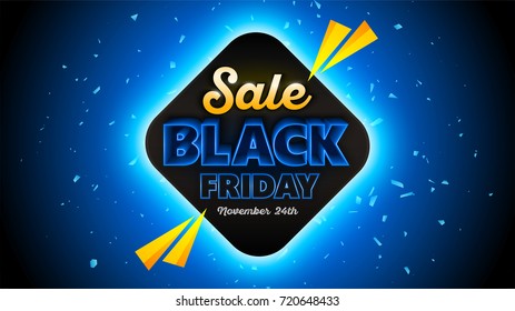 Black Friday sales background 16x9 template, special offer, end of season. Vector illustration
