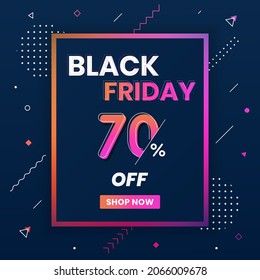 Black Friday sales banner 70% off. Black Friday promotion 70% discount offer
